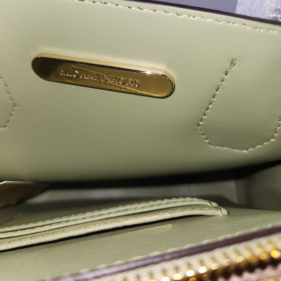 Michael Kors Medium Pebbled Leather Mercer Crossbody Bag Sage Green - Picture 6 of 14